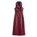 Vestido trench sin mangas de cuero PU burdeos con botones de doble botonadura - XS / Burdeos