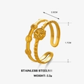 Anillo abierto de doble capa en acero inoxidable chapado en oro 18K con relieve de sol - Sol Redondo / Dorado