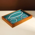 Solid wood jewelry tray with emerald velvet lining for pearls and bracelets - Brown Flat Tray-Green Velvet