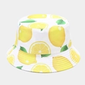 White bucket hat featuring vibrant yellow lemon and green leaf prints for summer style - M (56-58cm) / Lemon Slice Pattern White