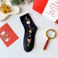 Calcetín navideño negro de algodón con bordado de Papá Noel y borde de piel sintética - Talla 35-40 / Hilo de Pluma Regalo Negro
