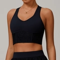 Schwarzer Sport-BH mit Racerback, atmungsaktivem Mesh und feiner floraler Spitzenbordüre - XL / Premium Schwarz