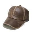 Vintage brown distressed PU leather baseball cap with contrast trim and retro style - M (56-58cm) / Khaki