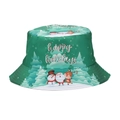 Detailed view of a green Christmas bucket hat featuring festive Santa and reindeer prints. - M (56-58cm) / Green Snowy Mountain Santa Claus