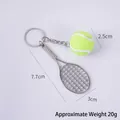 Mini tennis racket keychain with neon green ball, silver metal finish, 7.7cm sport pendant - 2.5cm Large Fluorescent Green Tennis Ball + Silver Racket