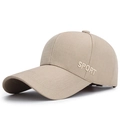 Men's khaki baseball cap with white SPORT embroidery and wide brim for outdoor use - Adjustable / Khaki