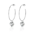 S925 sterling silver hoop earrings featuring a sparkling round moissanite charm drop - E13933 Dangle Hoop With GRA Certificate