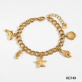 Gouden roestvrijstalen oceaanarmband met bedeltjes van dolfijn, zeepaardje en zeester - Gouden Oceaan Element Armband (KB749)