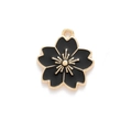 Detail of cherry blossom pendant with black enamel finish and gold alloy plating - 18*20mm / Black