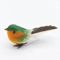 Petit oiseau robin artificiel avec plumes réelles pour décoration de sapin de Noël - 9*3cm / Vert/Orange