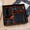 4-piece men's business gift set featuring watch, belt, wallet, and pen on brown satin - 5-Piece Black Set (Belt + Pen + Watch + Wallet + Elegant Box)