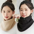 Winter fleece neck warmer in beige and black colors with snap button closure - Double Button Neck Warmer - Black + Khaki (2pcs)