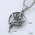 Detail view of silver stainless steel viking pentagram snake pendant with dimensions - Snake Pentagram Wrap Style 14
