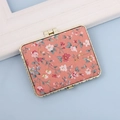 Pink floral fabric rectangular portable jewelry box with elegant golden metal frame - Square / Square Orange