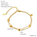 Μινιμαλιστικό διπλό βραχιόλι αστραγάλου 18K επιχρυσωμένο με πέρλα και κρεμαστό φύλλο ατσαλιού - Στυλ Μαργαριταριού Φύλλων (ZYG1578)