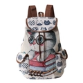 Ethnic style canvas backpack with cartoon cat patterns and drawstring bucket closure - 40x30x16cm / Cat Style