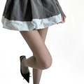 Sheer pantyhose with black herringbone jacquard pattern on nude skin base - One Size / Gray