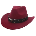 Chapeau de cowboy bordeaux avec bande en cuir cloutée et emblème tête de taureau - 56-58cm / Bordeaux