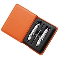 Professional 3-piece stainless steel manicure set in vibrant orange leather case - Type A (Electroplated Silver) - 3Pcs Set Boxed