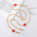Golden crossbody chain for phone cases with red flowers and white pearl accents - K3220 Detachable Metal Smiley Chain Red / Long Style