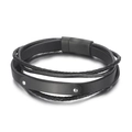 Men's multilayer black braided leather bracelet with matte black magnetic buckle - Black (KB161094-BSJ)