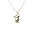 Gold cat pendant necklace with black gemstone eyes and sparkling crystal accents - Black