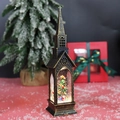 Weihnachts LED Laterne im Bronze Kirchturm Design mit Miniatur Tannenbaum im Inneren - Wasser Kirche-Weihnachtsbaum