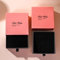 Pink drawer jewelry box with black velvet lining and Best Wishes text for rings - Shrimp Pink Grey (Drawer Box)