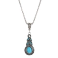 Vintage Silberfarbene Halskette mit Türkis-Anhänger und blauen Kristallakzenten - Antik Silber Blau Stein Halskette