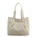Minimalist beige canvas tote bag with pleated front pocket and reinforced handles - Off White