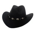 Classic black wool felt cowboy hat featuring vintage silver concho buckle detailing - M(56-58cm) / Black (Silver Concho Band)
