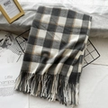 Classic checkered cashmere-like scarf in dark grey and white with stylish fringes - Grey-Beige