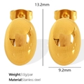 Élégantes boucles d'oreilles ovales dorées en acier inoxydable poli brillant - Style Haricot Ovale (EH514)