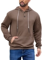 Men's heavyweight textured coffee brown long sleeve hoodie with button neck detail - Coffee