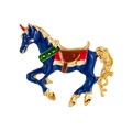 Blue enamel unicorn horse brooch with sparkling rhinestones and gold-plated details - Royal Blue Enamel Unicorn (JBSW283)