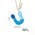 Golden necklace with blue gradient enamel letter U pendant and detailed dimensions - Letter U Style (N00906-U)