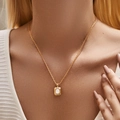 Vintage 18K gold plated copper necklace featuring a rectangular mother of pearl pendant - KN0460-1-Rectangle Mother Of Pearl Vintage