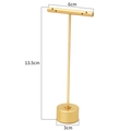 Golden T-bar metal jewelry stand for earrings with detailed dimensions 13.5x6cm - Round Base / 6*13.5cm / Gold