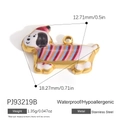 Stainless steel Corgi dog pendant charm with enamel details and dimensional measurements - Red & Blue Striped Dog Pendant PJ93219B