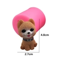 Pink silicone mold for 3D Pomeranian mousse and its 4.8cm brown finished model - No.1 Pomeranian Small