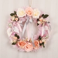 Pink and white faux rose wreath with angel wings and plush base for home decor - Without Lights Style / Pink Series