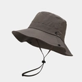 Dettaglio cappello da sole talpa con occhielli di ventilazione e cordino regolabile - Taglia unica / Grigio