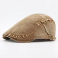 Béret rétro en coton délavé marron clair avec boucle de réglage latérale en métal - Réglable / Kaki