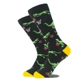 Détail de chaussettes noires en coton avec dinosaures basketteurs et pointes jaunes - Taille unique / Dinosaure Basketball Noir