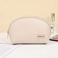 Large capacity waterproof PU leather seashell cosmetic bag in cream with perforated texture - 22.5x14x8cm / Off White