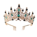 Golden bridal crown with emerald green gems and clear rhinestones with side combs - Hair Comb Style White + Green