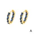 18K gold plated hoop earrings with navy blue rectangular cubic zirconia stones - Blue Zirconia