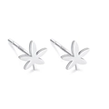 Minimalist S999 sterling silver leaf stud earrings with smooth metallic finish - Maple Leaf Studs