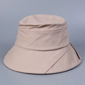 Détail du chapeau de soleil en coton et lin beige avec large bord et bordure décorative - M(56-58cm) / Beige