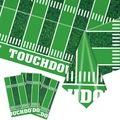 Close-up of Super Bowl football field tablecloth with grass texture and Touchdown text - Tablecloth / Green Soccer Field
